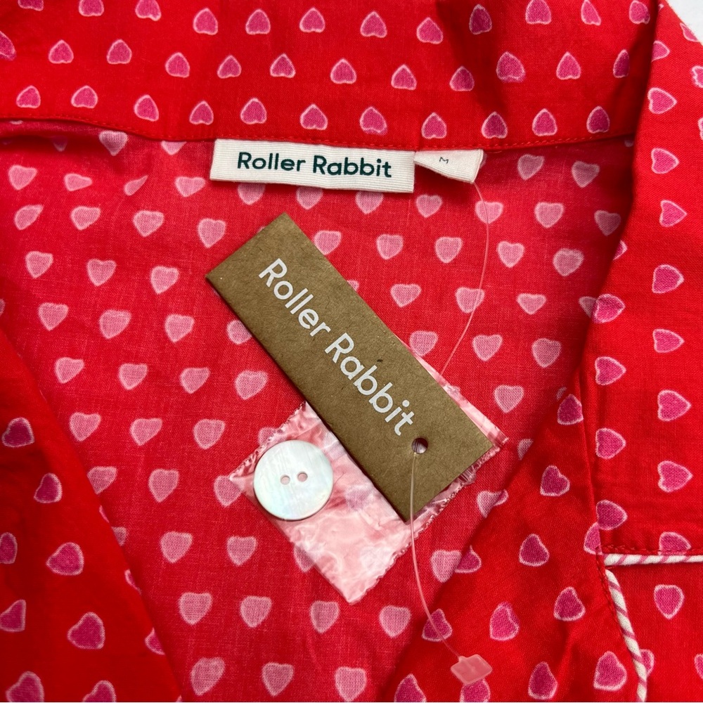 Roller Rabbit Red Pink Heart Button Front Nightgown Sleep Tunic Shirt Medium NEW - Picture 6 of 11